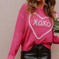 Rose Heart XOXO Pattern Casual Knitted Sweater