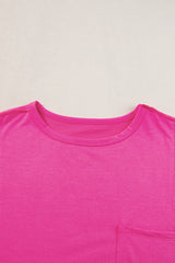 Bright Pink Patched Pocket Exposed Seam Oversized T Shirt