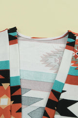 Multicolor Striped Cuffs Geometric Print Color Block Long Cardigan