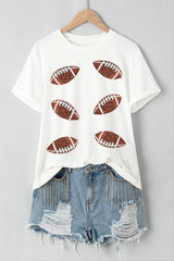 White Sequined Rugby Graphic T Shirt