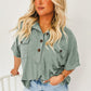 Moonlight Jade Chest Pockets Half Buttoned Collared Blouse