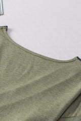 Moss Green Contrast V Neck Button Cuffed Long Sleeve Top