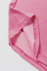 Strawberry Pink Striped Print Bracelet Sleeve V Neck Top