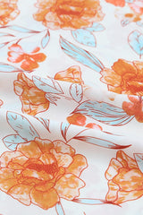 Orange Boho Floral Print Tassel Split V Neck Blouse - Ninonine