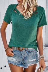 Evergreen Casual Solid Color V Neck T Shirt