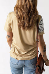 Khaki MAMA Leopard Bleached Graphic Crew Neck T Shirt - Ninonine