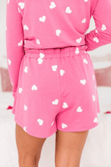 Pink Valentine Heart Print Long Sleeve Top and Shorts Pajama Set