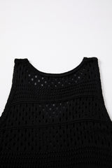 Black Hollow Out Crochet Slits Cover Up Dress