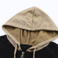 Khaki Dark Washed Patchwork Zip Up Hooded Jacket