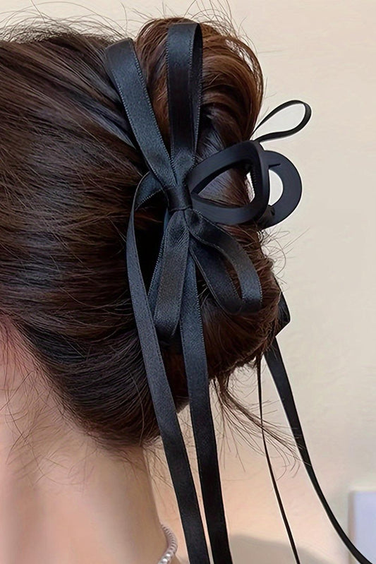 Black Elegant Ribbon Long Tail BowKnot Clip