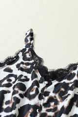 Leopard Eyelash Lace Trim Adjustable Shoulder Straps Bodysuit - Ninonine