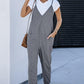 Gray Casual Textured Sleeveless V-Neck Pocketed Jumpsuit