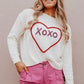 White Heart XOXO Pattern Casual Knitted Sweater