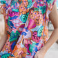 Multicolor Floral Print Ruffle Sleeveless Smocked Blouse