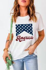 White Casual America Stars Graphic Crew Neck T Shirt