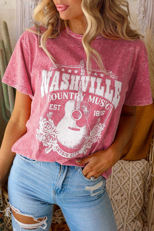 Red Nashville Rock Band T Shirt Vintage Washed Tee