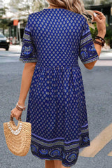 Bluing Casual Ethnic Print Short Sleeve Midi Dress