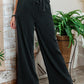 Black Elastic High Waisted Wide Leg Pants with Pockets