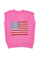 Bonbon Sequins American Flag Loose Knit Tee