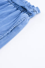 Blue High Waist Pocketed Wide Leg Tencel Jeans