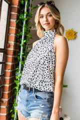 White Leopard Animal Spotted Print Backless Sleeveless Top