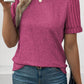 Bright Pink Ribbed Splicing Short Sleeve Round Neck T-shirt