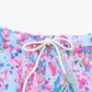 Sky Blue Floral Top & Drawstring Shorts Two Piece Short Set