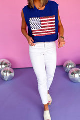 Bluing Sequin American Flag Knit Top