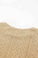 Khaki Solid Color Leg-of-mutton Sleeve Textured Knit Top