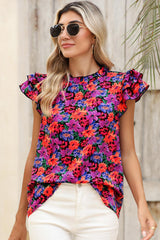 Multicolor Boho Floral Print Ruffle Sleeve Blouse