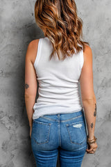 Plain White Solid Round Neck Ribbed Tank Top