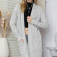 Beige Cable Knit Pocketed Open Front Long Cardigan