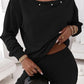 Black Beaded Decor Pullover And Jogger Pants Set