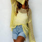 Yellow Knit Cut Out Crochet Bell Sleeve Tunic Top