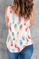 Colorful Feathers Print Scoop Neck Tank Top for Women