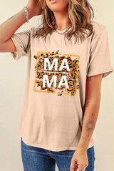 Khaki Leopard MAMA Graphic Roll Up Sleeve T Shirt