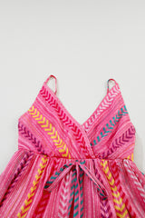 Pink Boho Tassel Tie V Neck Wrapped Maxi Dress