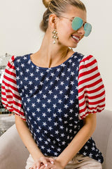 Navy Blue 4th Of July Stars & Striped Print T Shirt
