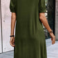 Fern Green Notched Neck Puff Sleeve Pleated T Shirt Dress