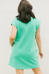 Mint Green Plain Textured Pocketed Mini Dress
