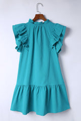 Green Tiered Ruffled Drawstring V Neck Short Dress With Pockets