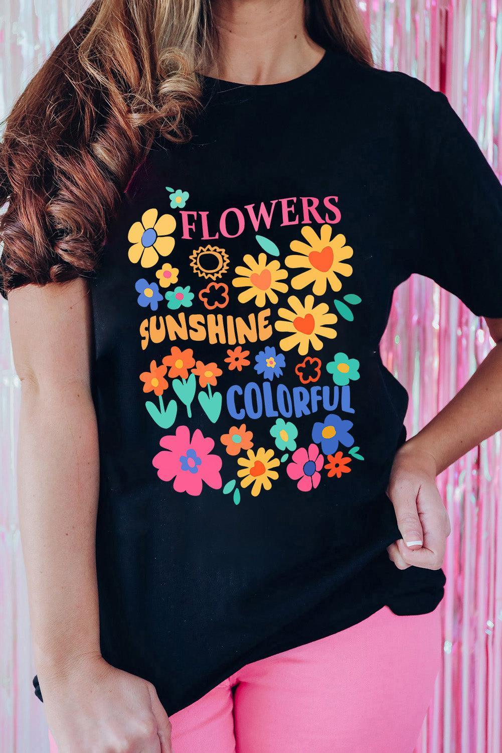 Black FLOWERS SUNSHINE COLORFUL Graphic T Shirt - Ninonine