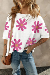 White Retro Flower Print Cropped T Shirt