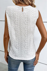 White Guipure Lace Crochet Keyhole Back Sleeveless Top - Ninonine