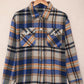 Blue Button Up Flannel Shacket with Flap Pocket