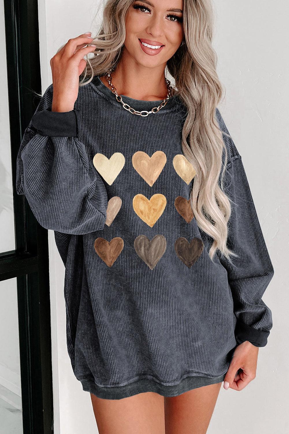 Gray Corded Valentine Heart Shape Graphic Sweatshirt - Ninonine